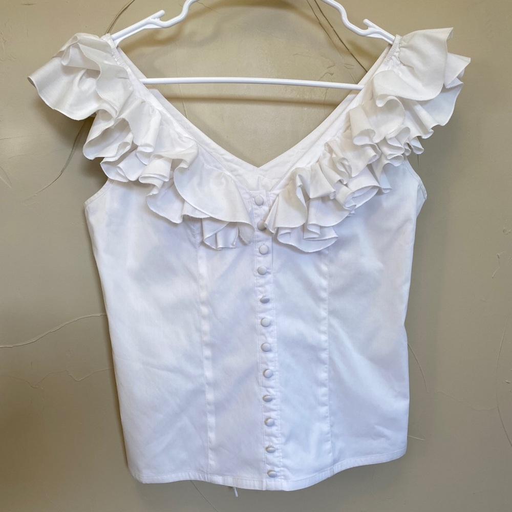 Boston Proper structured, sleeveless blouse.